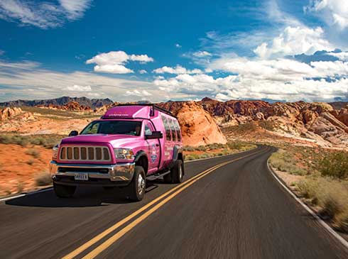 See bright red rocks on this Pink Jeep Valley of Fire tour. Experience giant rock formations, maze-like canyons and animal-shaped peaks. Look down on the first and largest State Park in Nevada from elevated viewpointsRide in custom Tour Trekker vehicle - 