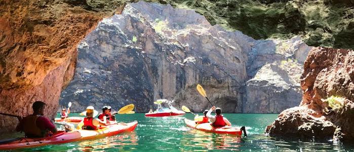 Las Vegas 3 hour Guided Kayak tour through Black Canyon with Blazzin Paddles combined with a Grand Canyon helicopter extended air tour flying above and below the Rim of the Grand Canyon for 30 miles!